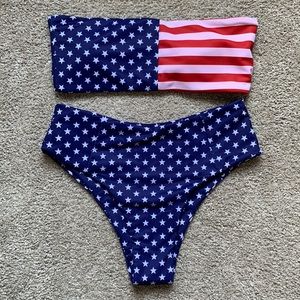 American Flag Print Bandeau Bikini Swimsuit